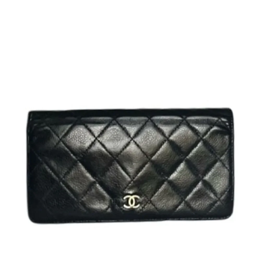 Chanel quilted black leather wallet